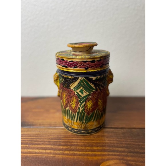 Vintage Hand Painted Container with Lid Vintage Storage with Lid - Picture 3 of 8